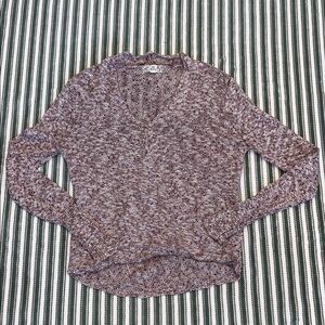 Pink Republic Women’s vneck faux wrap retro maroon marled sweater size M